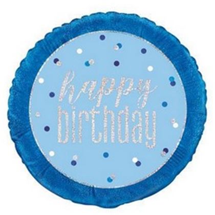 18˝ Happy Birthday glitteres kék fólia lufi